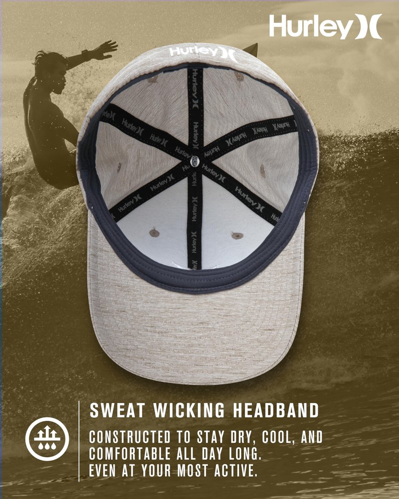Hurley Mens Baseball Cap - Moisture Wicking Flexfit Fitted Hat for Men, Curved Brim Ball Cap with H2O Dri Sweatband, Size Large-X-Large, Wheat