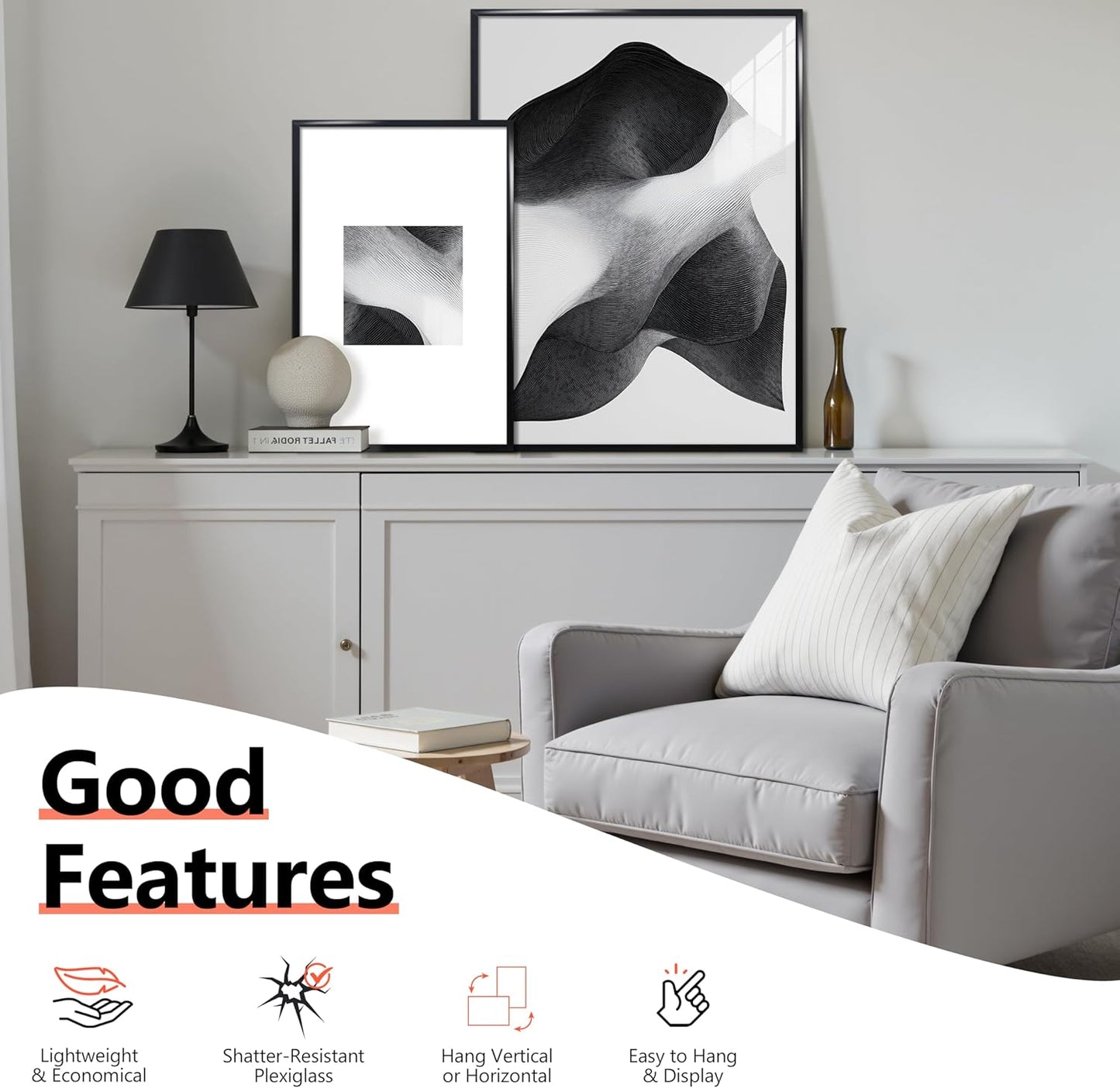 VIOLABBEY Black Poster Frame Set of 5 - 22.375 x 34 Inch Wall Mounting for Vertical or Horizontal Display