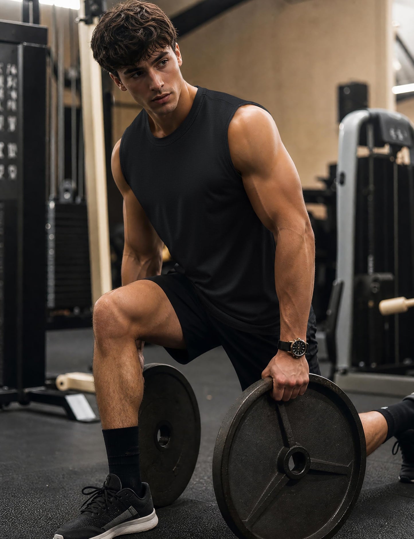 TACVASEN Black Tank Top Men Gym Moisture Wicking Sleeveless Shirts Breathable Workout Casual Cotton Summer Summer Tank Tops XL