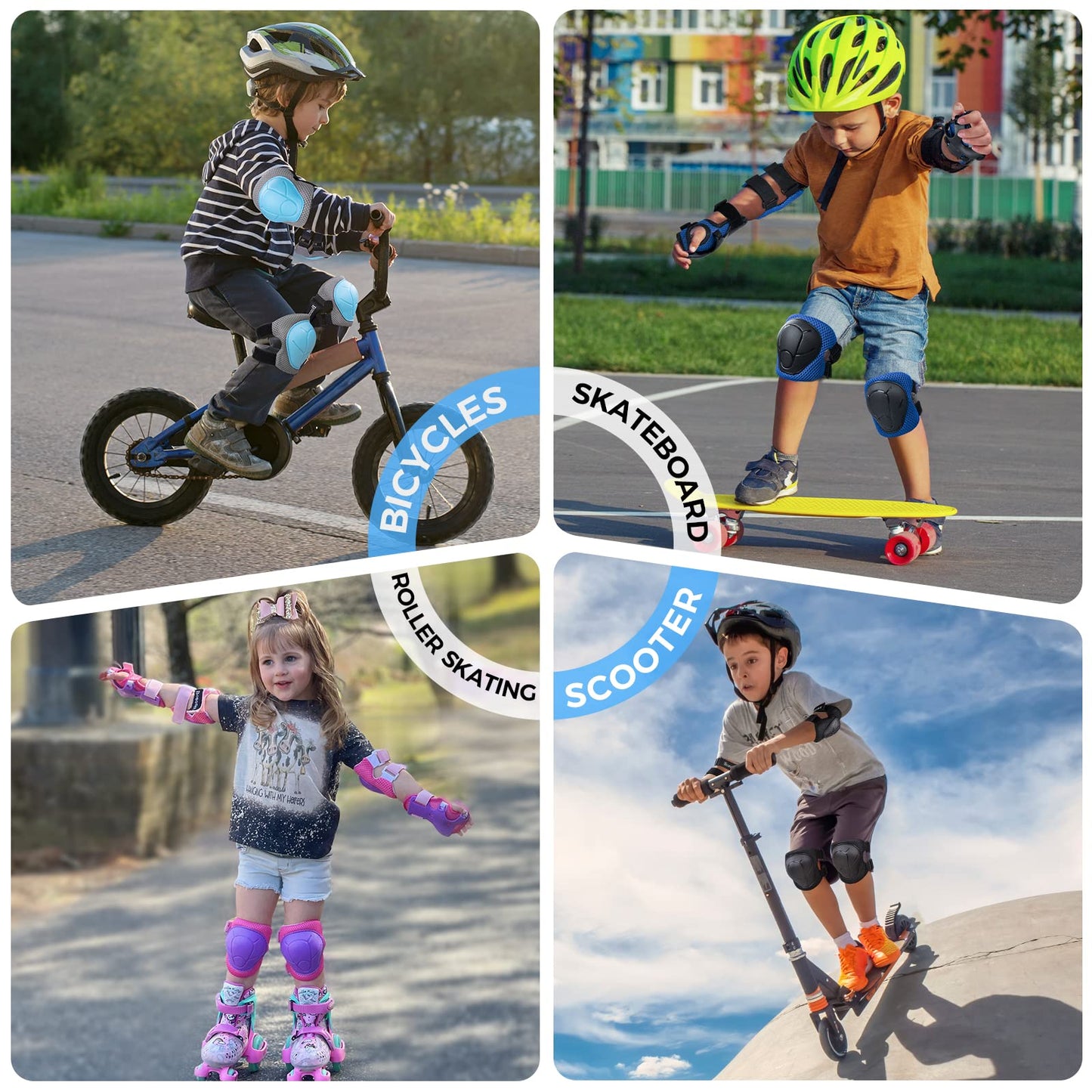 BOSONER Basic Kids Protective Gear: Kids Knee Pads and Elbow Pads with Wrist Guards Set for 3-15 Years - Design for Roller Skates, Cycling, BMX Bike, Skateboard, Inline Skating, Scooter Riding Sports