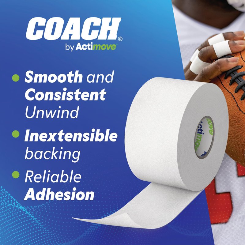Coach by Actimove Athletic Tape, Sprains and Injuries Protection, Breathable, Hand-tearble, Sports Tape, Multi-Sport use, 1.5 in x 10 yd, 1 Roll