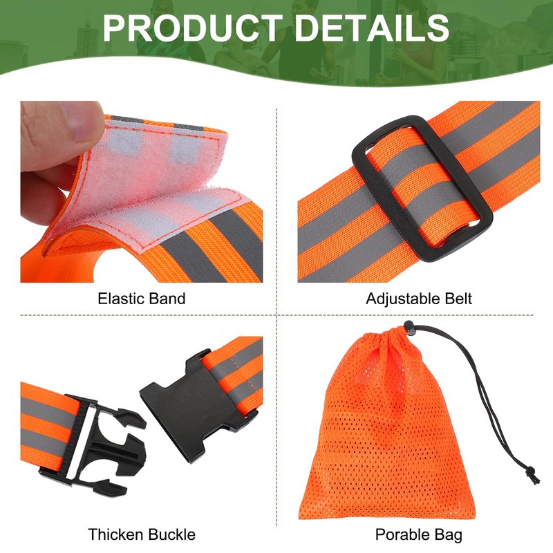 PATIKIL High Visibility Reflective Bands for Wrist Arm Ankle Leg, Adjustable Reflective PT Belt with 4Pcs Armbands & Storage Bag for Women Men Night Running Walking Cycling, Orange