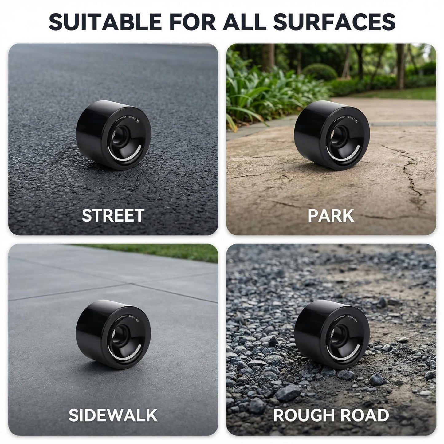 maxfind 75mm 78A Skateboard Wheels, Soft PU Longboard Wheels for Cruiser, Carving and Electric Skateboard, Set of 4