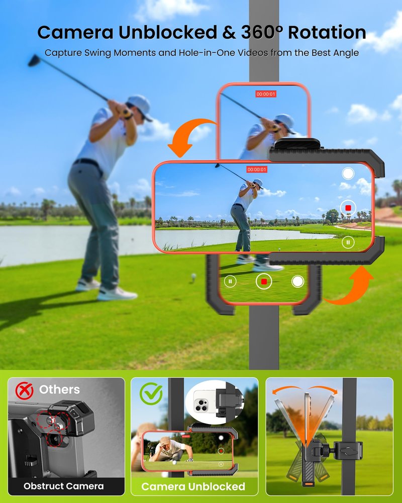 Smerkod Golf Cart Phone Holder Mount - 3s Phone Clip Install, 1s Lock & Release, Fathers Day Golf Gifts for Men Dad Husband Him Golfer, Golf Accessories Essentials Gadgets Fits Club Car, EZGO, Yamaha