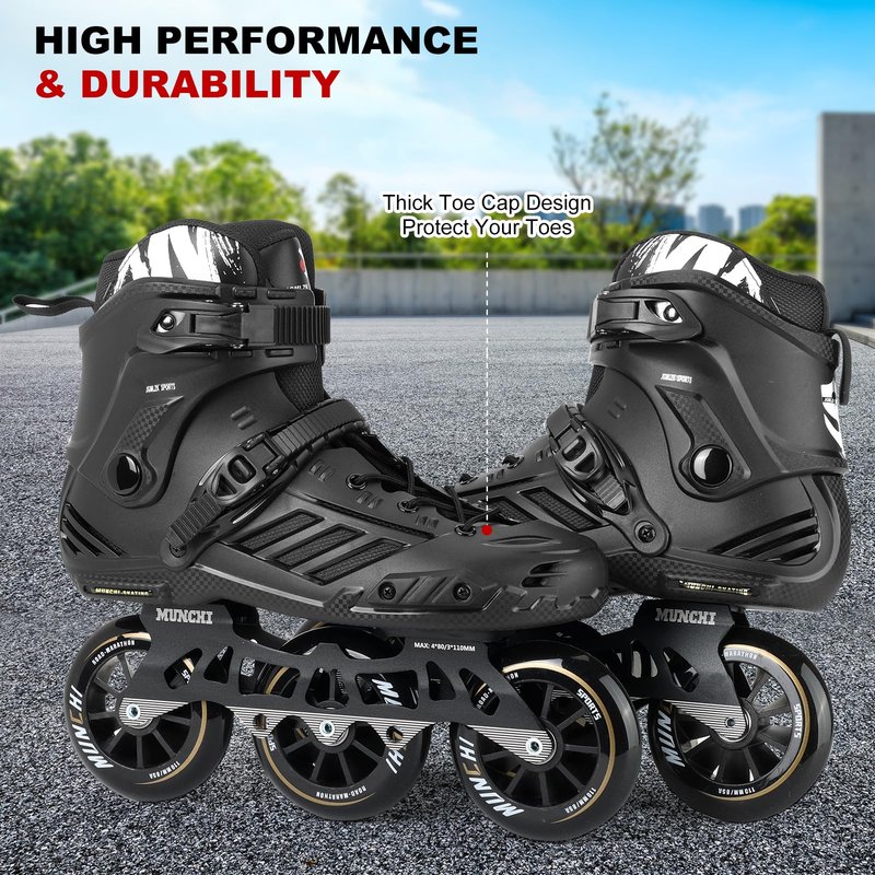 3 Wheels Fitness Inline Speed Skates for Unisex，110mm Roller Skates Blades (Black, Men 10/Women 11 45)