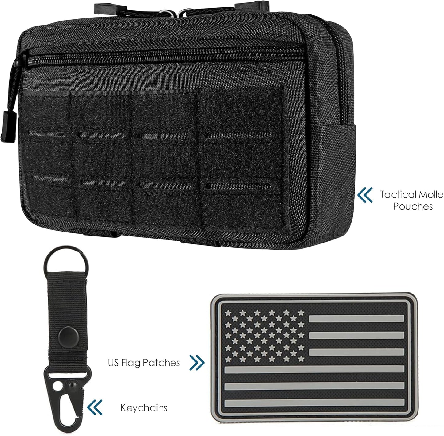Tactical Molle Admin Pouch - Multi-Purpose Tool Bag for Backpacks & Vests | US Flag Patch & Keychain
