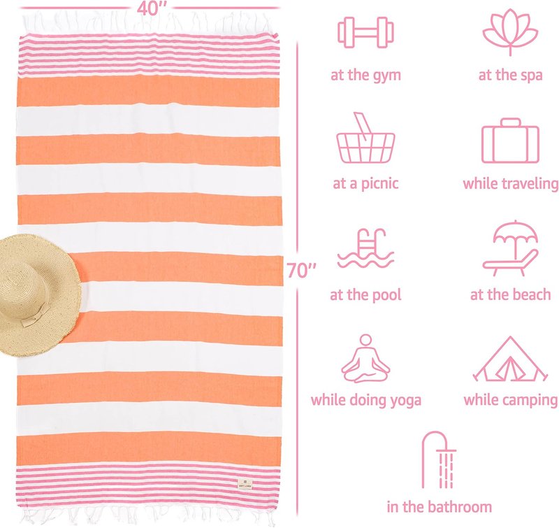 Soft Linen Peshtemal Beach Towels - 100% Cotton Quick Dry, Lightweight & Sand Free | 40"x70", Pink