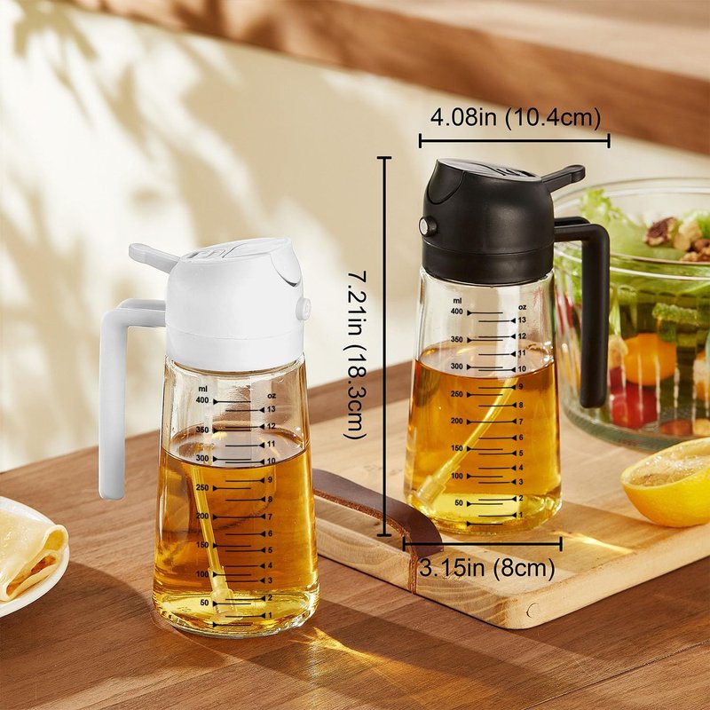 16oz Glass Olive Oil Sprayer - 2-in-1 Dispenser for Cooking, BBQ & Salad | Black