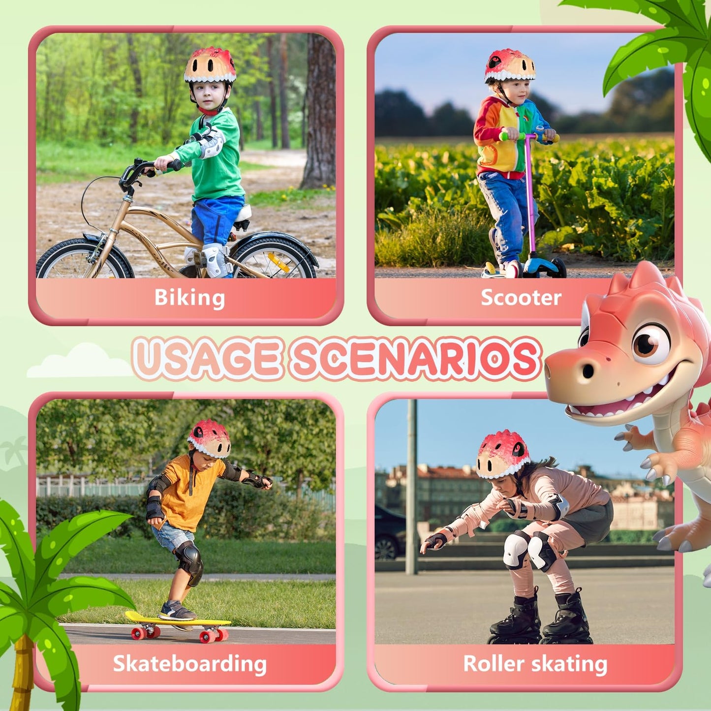 Safuty1st Toddler/Kids Bike Helmet Set for Boys Girls 3D Adjustable Kids Helmet Multi-Sports Skateboard Scooter Cycling Roller Balance Bike