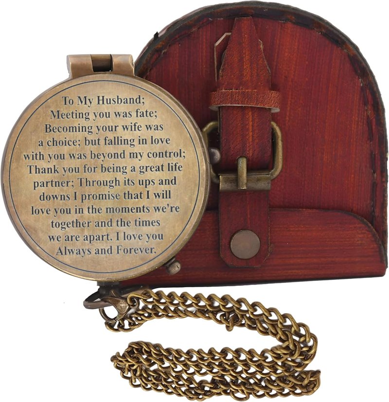 Engraved Compass, Anniversary & Wedding Gift for Husband, Fiance, Army Boyfriend - 2 Inch Antique