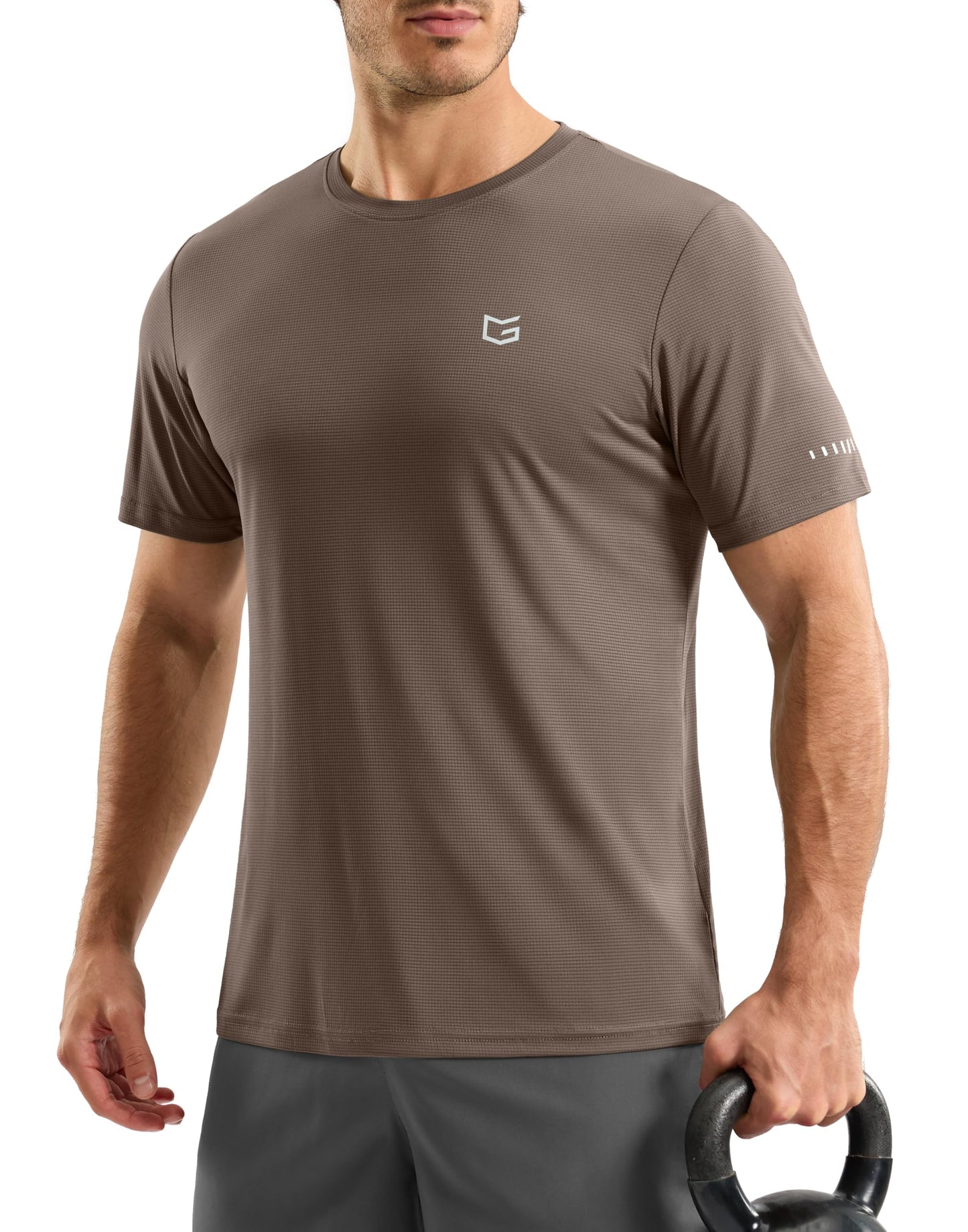 Men's Workout Breathable T-Shirts Dry Fit UPF 50+ Sun Shirts Quick Dry Cooling Tee for Athletic, Running, Hiking (Brown, XL)