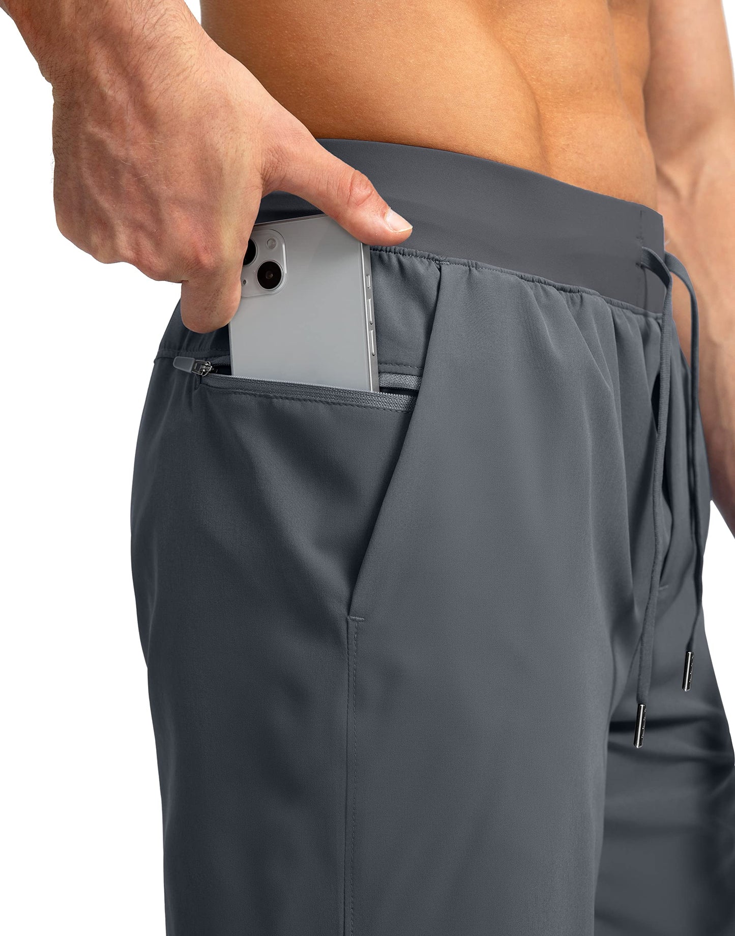 Soothfeel Men's Running Shorts with Zipper Pockets 7 Inch Lightweight Quick Dry Gym Athletic Workout Shorts for Men (Grey, 3XL)