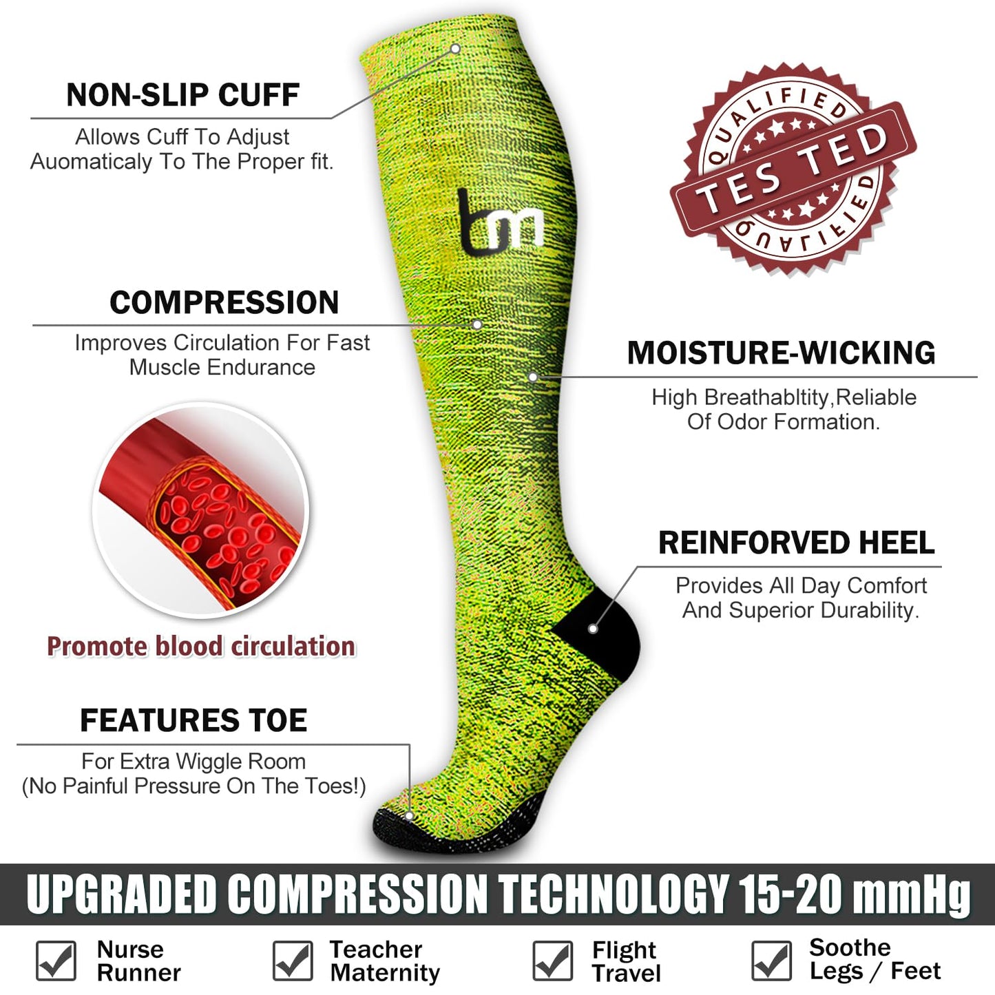 Bluemaple 6 Pack Copper Compression Socks for Women and Men Circulation-Best Support for Medical, Running,Nursing,Athletic