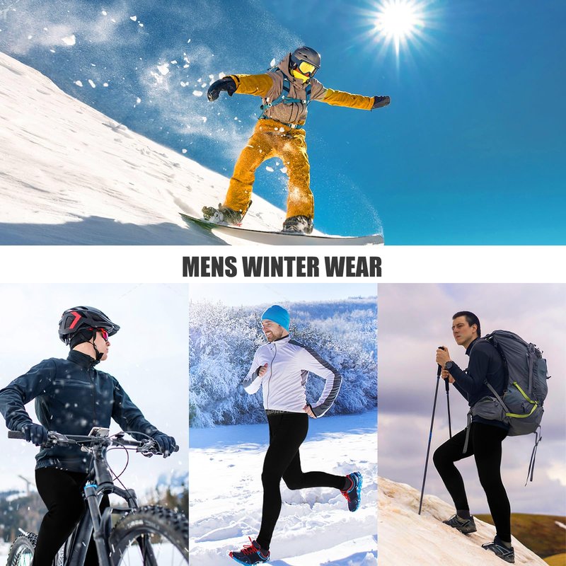 HYCOPROT Men's Thermal Compression Pants, Fleece Lined Athletic Tight Cold Weather Sports Leggings Winter Base Layer Bottoms Black