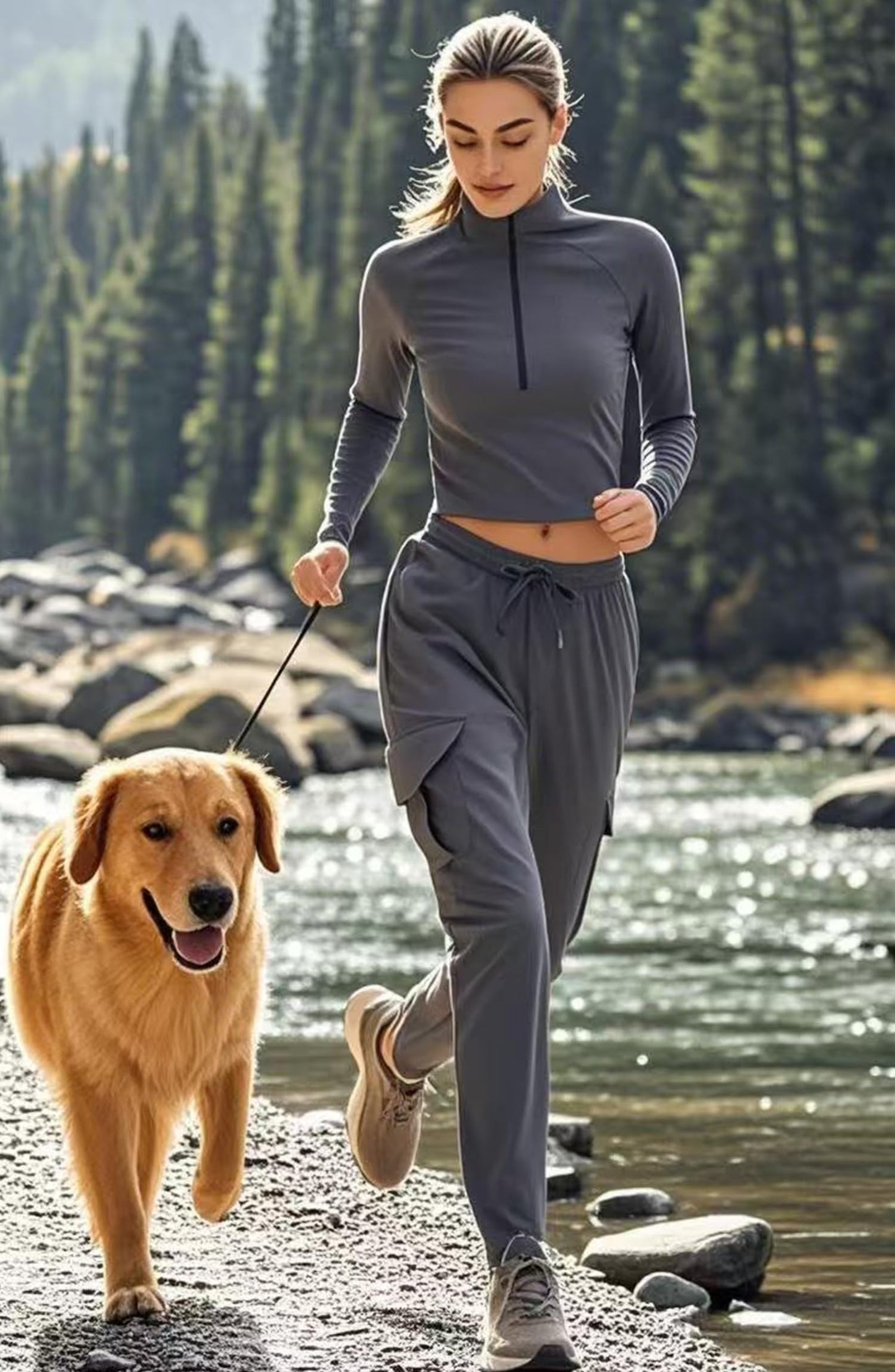 Women's Lightweight Joggers Hiking Cargo Pants-4 Pockets(Grey, Medium)