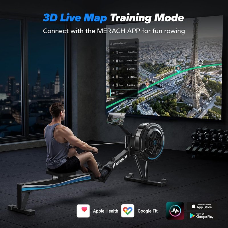 MERACH Indoor Rowing Machine - Adjustable Air Resistance, Ergonomic Seat & Performance Monitor | Compact Design for Home Use