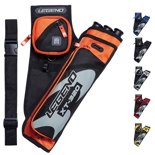 Legend XT320 Archery Quivers - Right Handed Nylon Hip Quivers with 3 Arrow Tube Cases for Target Shooting - Adjustable Waist Belt, T-Slot, Compartments for Accessories, Tools, Release Tab - Orange