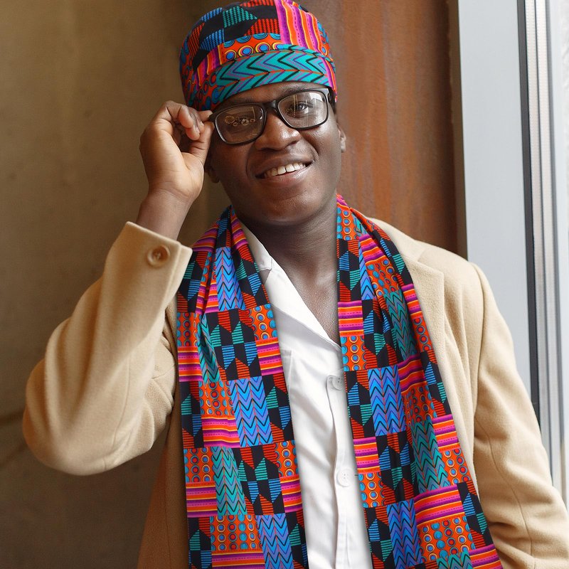 Geyoga 2 Pcs African Kente Pattern Kufi Hat Kente Kufi Hat Men and African Print Shawl for Emancipation Day Black History Choir Dance Men Women