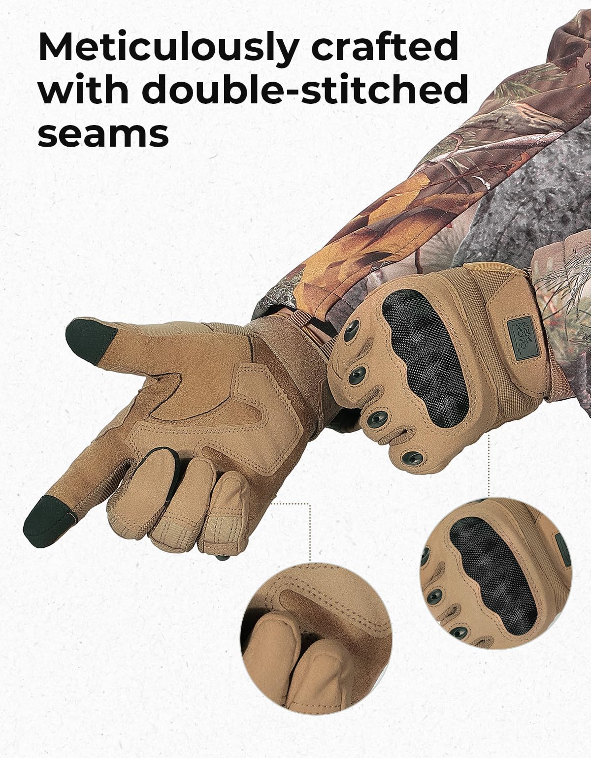 KEMIMOTO Tactical Gloves for Men, Touchscreen Motorcycle Gloves with Hard Shell & Palm Padding for Sports Motorcycle Cycling Tactical Airsoft Paintball Hunting Hiking Camping Climbing (Brown,X-Large)