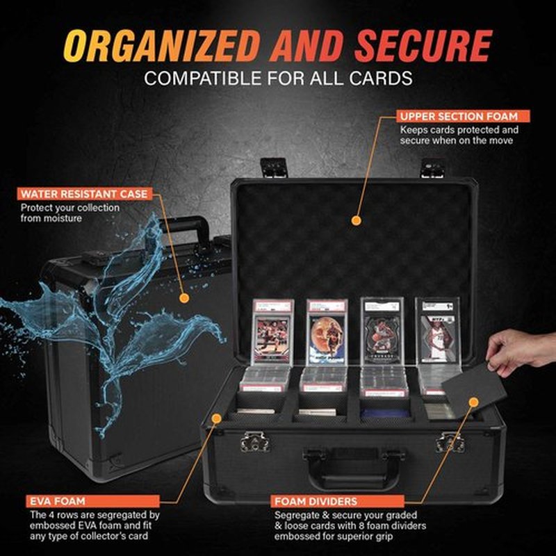 STUFFSTASH Graded Card Storage Case – Fits 180+ PSA, GMA, BGS, SGC Slabs – TSA Approved Combination Lock, Reinforced Corners, Removable Foam Dividers, Trading Card Collector Box