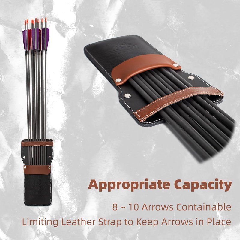 Archery Leather Pocket Arrow Quiver - Lightweight Holder for 8-10 Arrows | Left or Right Handed
