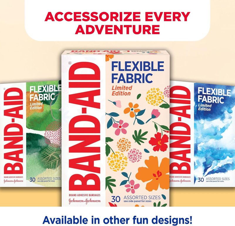 Flexible Fabric Adhesive Bandages - Comfortable Wound Care for Minor Cuts & Scrapes | Wildflower Design, 30 ct