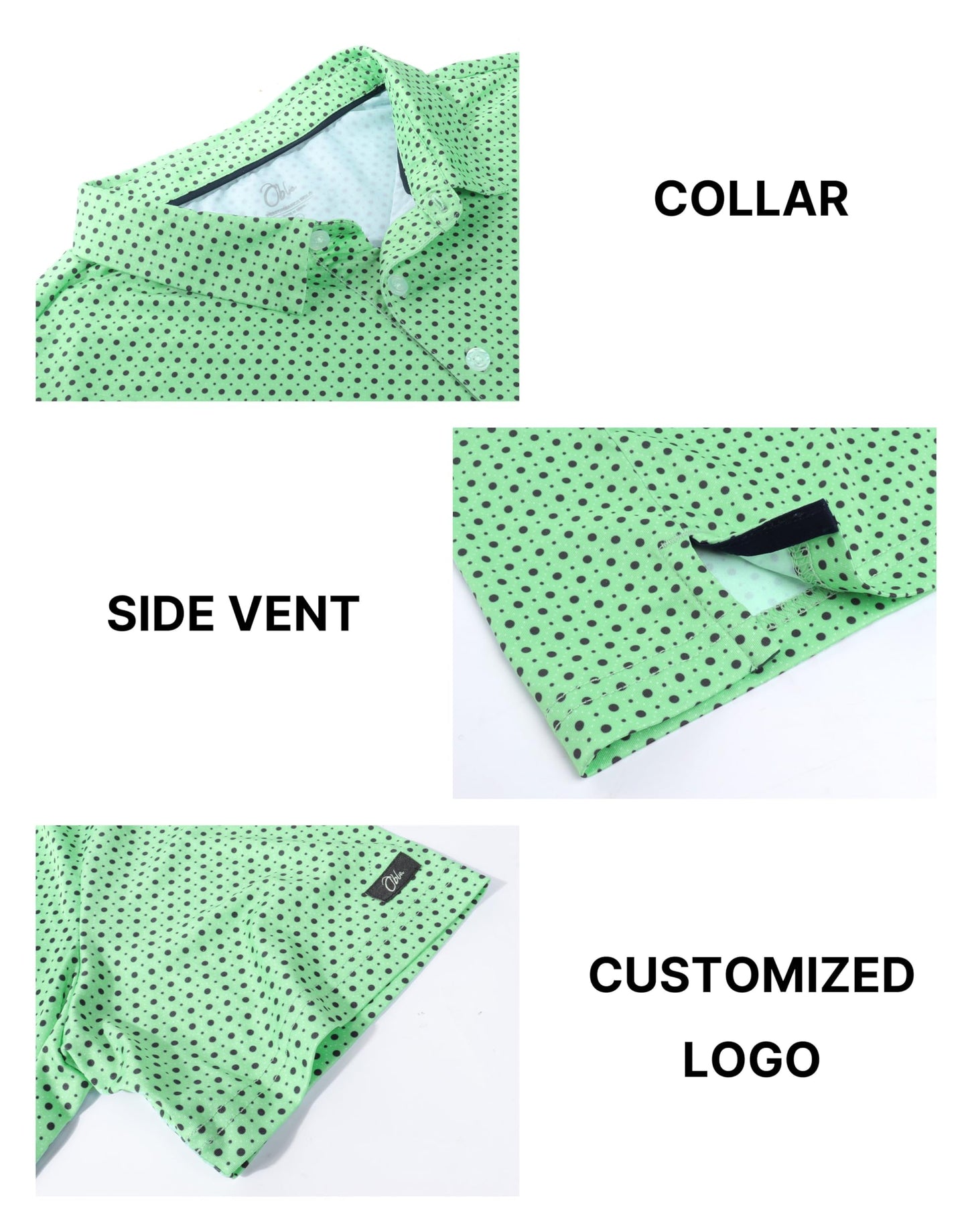 Obla Mens Golf Polo Shirts Short Sleeve Dry Fit Performance Moisture Wicking Casual Print Collared Golf Shirts for Men (Green Dot_4XL)