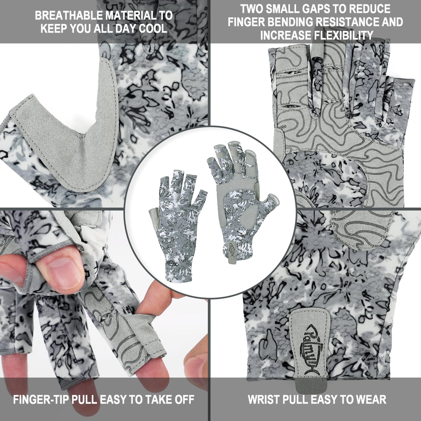 Palmyth UV Protection Fishing Fingerless Gloves UPF50+ Sun Gloves Men Women