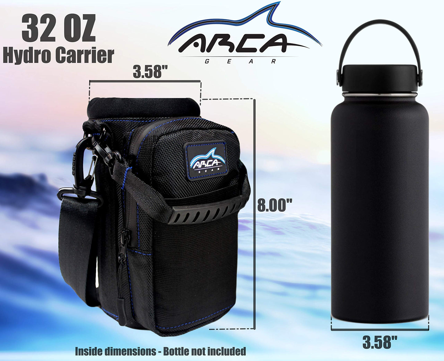 Arca Gear 32 oz Hydro Carrier - Insulated Water Bottle Sling w/Carry Handle, Shoulder Strap, Wallet and Two Pouches - The Perfect Flask Accessory (Rainforest Green)