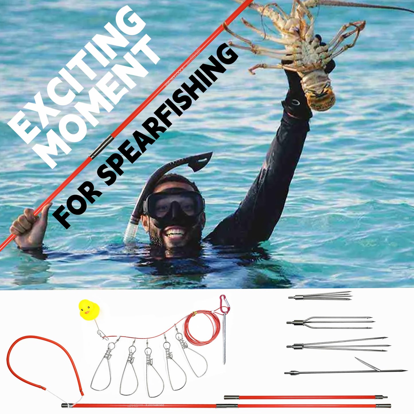 SINGMATOOLS Spearfishing Pole Hawaiian Sling Fishing Spear Set Fiberglass Pole Spear Harpoon Spearfishing Gear (Orange)