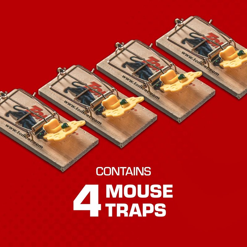 Tomcat Wooden Mouse Traps - Non-Chemical, Disposable Traps for Homes | 4 Count (Pack of 3)