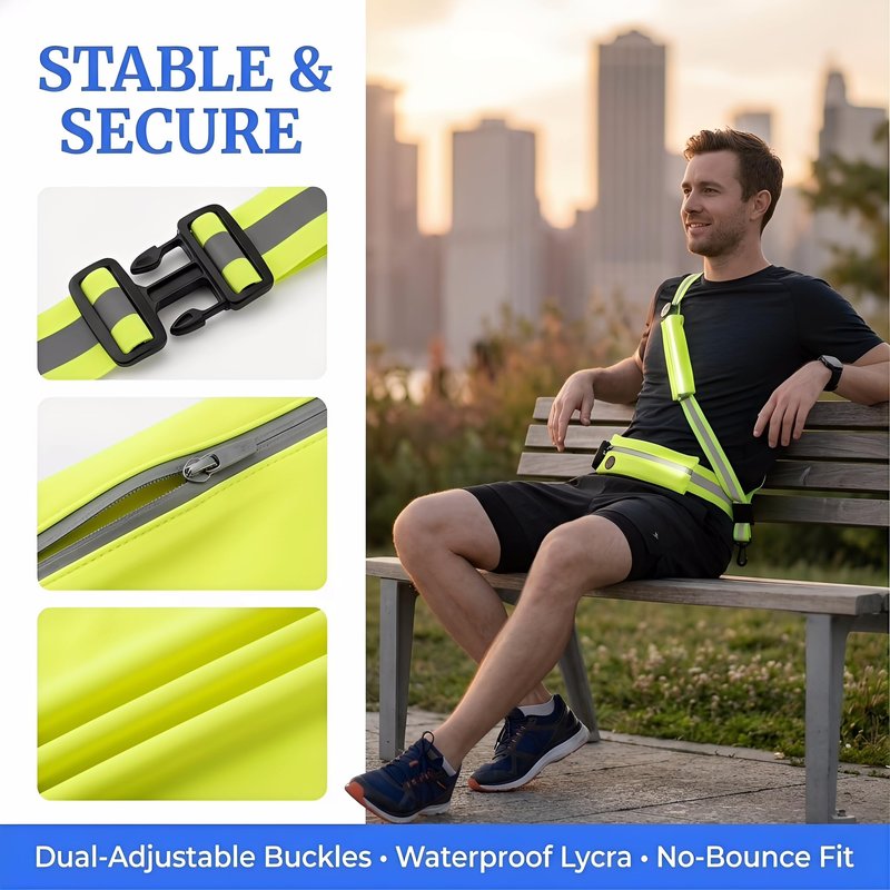 Little World LED Reflective Belt – Rechargeable High Visibility Safety Gear for Night Running, Walking & Cycling - Adjustable Reflective sash for Men Women