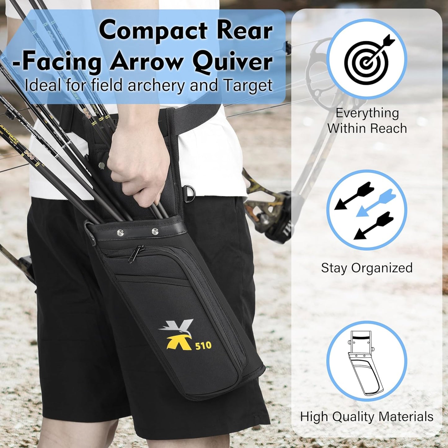 Field & Competition Hip Arrow Quiver - 3-Slot Noise-Free Design | Sturdy Storage System (42x18cm)