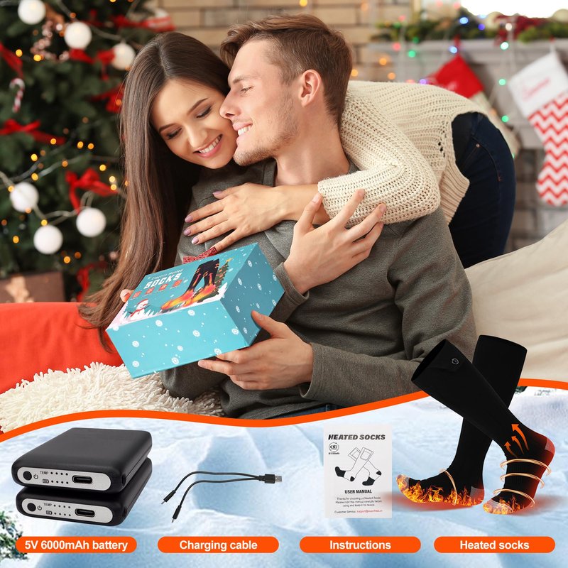 Heated Socks for Men Women, Foot Warmer with 5V 6000mAh Rechargeable Battery Powered, Up to 8 Hours,4 Levels Temperatures Setting,Thermal Heating Electric Socks,Foot Warmer