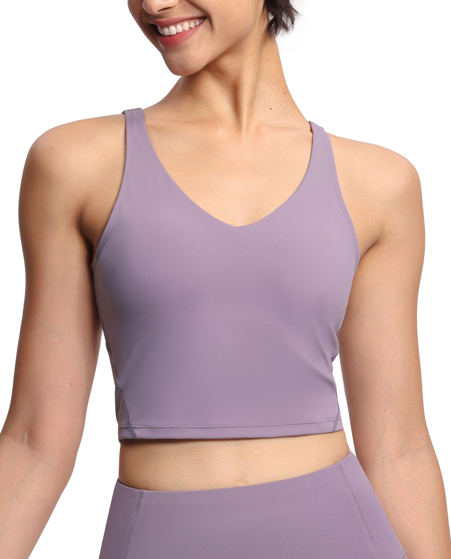 THE GYM PEOPLE Women’s Longline Sports Bra Wirefree Padded Medium Support Yoga Bras Gym Running Workout Tank Tops Grey Purple