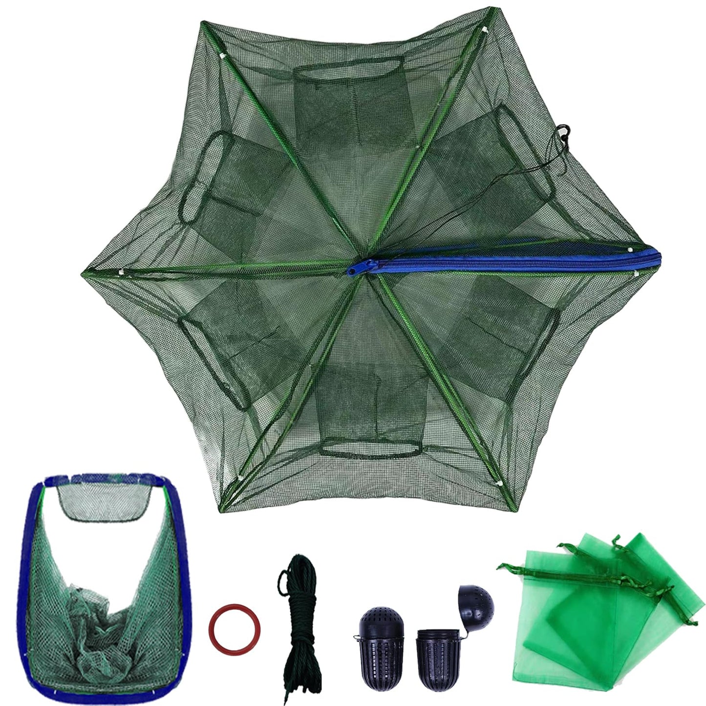 Foldable Fishing Bait Trap, Collapsible FishingTrap Net for Minnow, Crab, Crayfish, Shrimp - Easy Use 10 Hole Cast Trap Net Fishing Accessories, Catch More Fish and Crustaceans Effortlessly