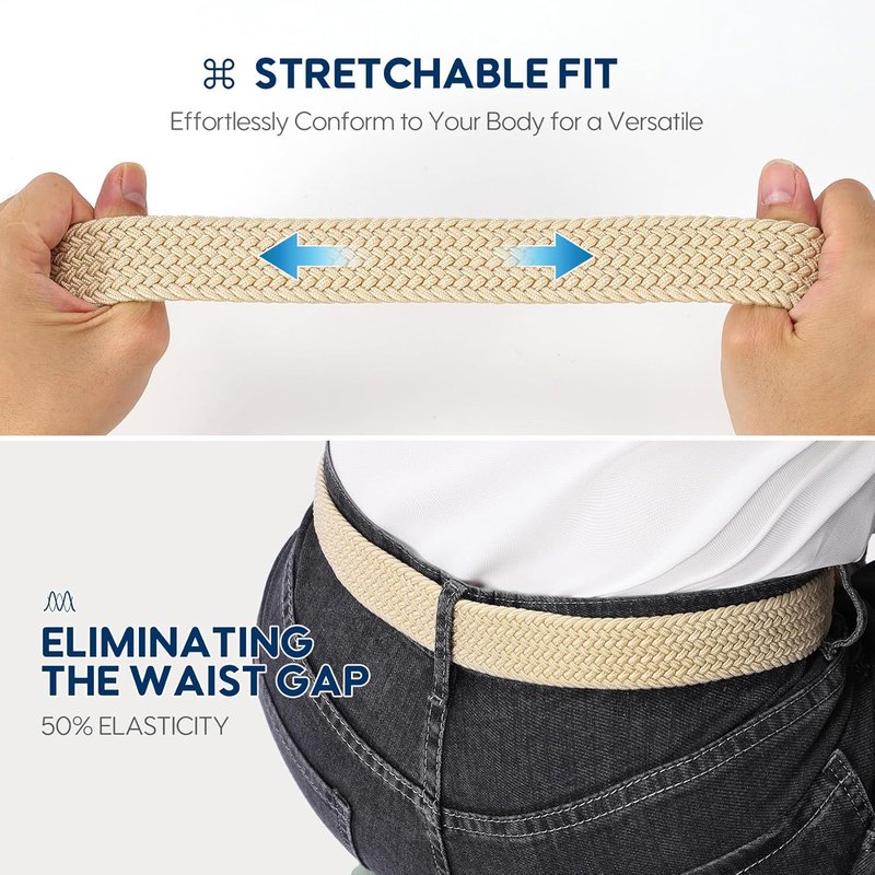 Men's Stretch Braided Belt - Elastic Casual Golf Belt for Jeans | 1 3/8" Width