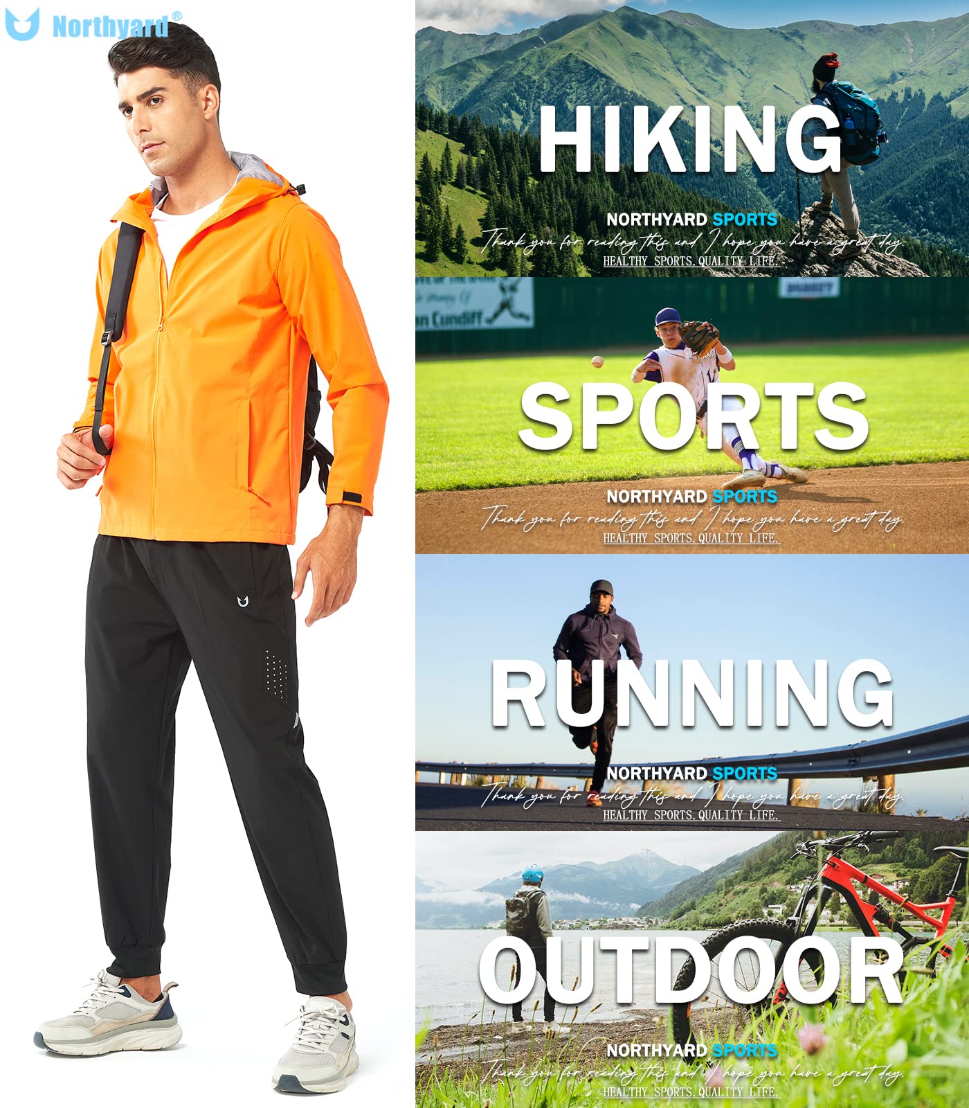 NORTHYARD Men's Athletic Running Pants Lightweight Quick-Dry Joggers Gym Black M