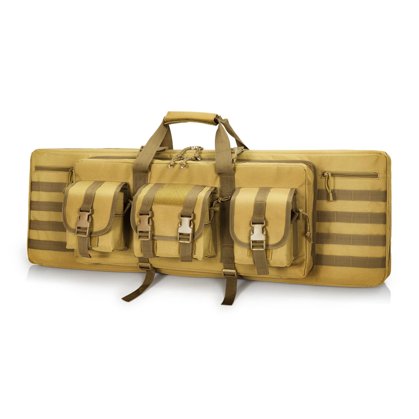 DULCE DOM Double Rifle Case, Soft Tactical Backpack for Hunting Shooting Range, Dual Storage Gun Bag for 2 Rifles & Pistols with Lockable Zippers & MOLLE System(Khaki, 42", Stowaway Backpack Straps)