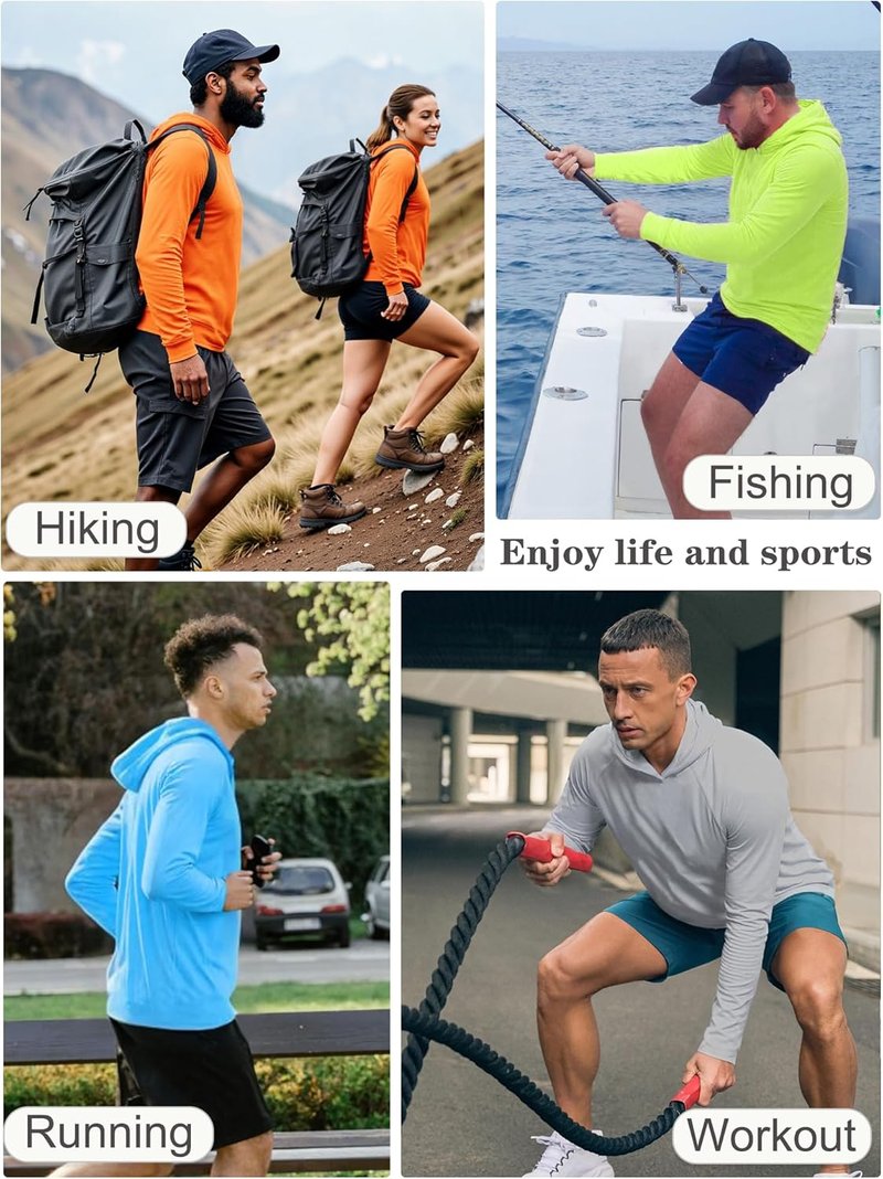 Men's UPF 50+ Sun Protection Long Sleeve Hoodie | Outdoor UV Fishing Shirt for Running & Hiking