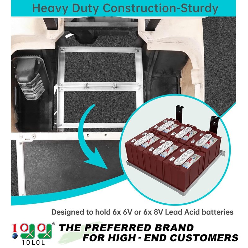 10L0L Aluminum Battery Tray Rack for EZGO TXT/Medalist, Freedom TXT and Valor 36V/48V Electric 1994+ Golf Carts, Replace 70046-G01 600496, Heavy Duty Construction and No Drilling