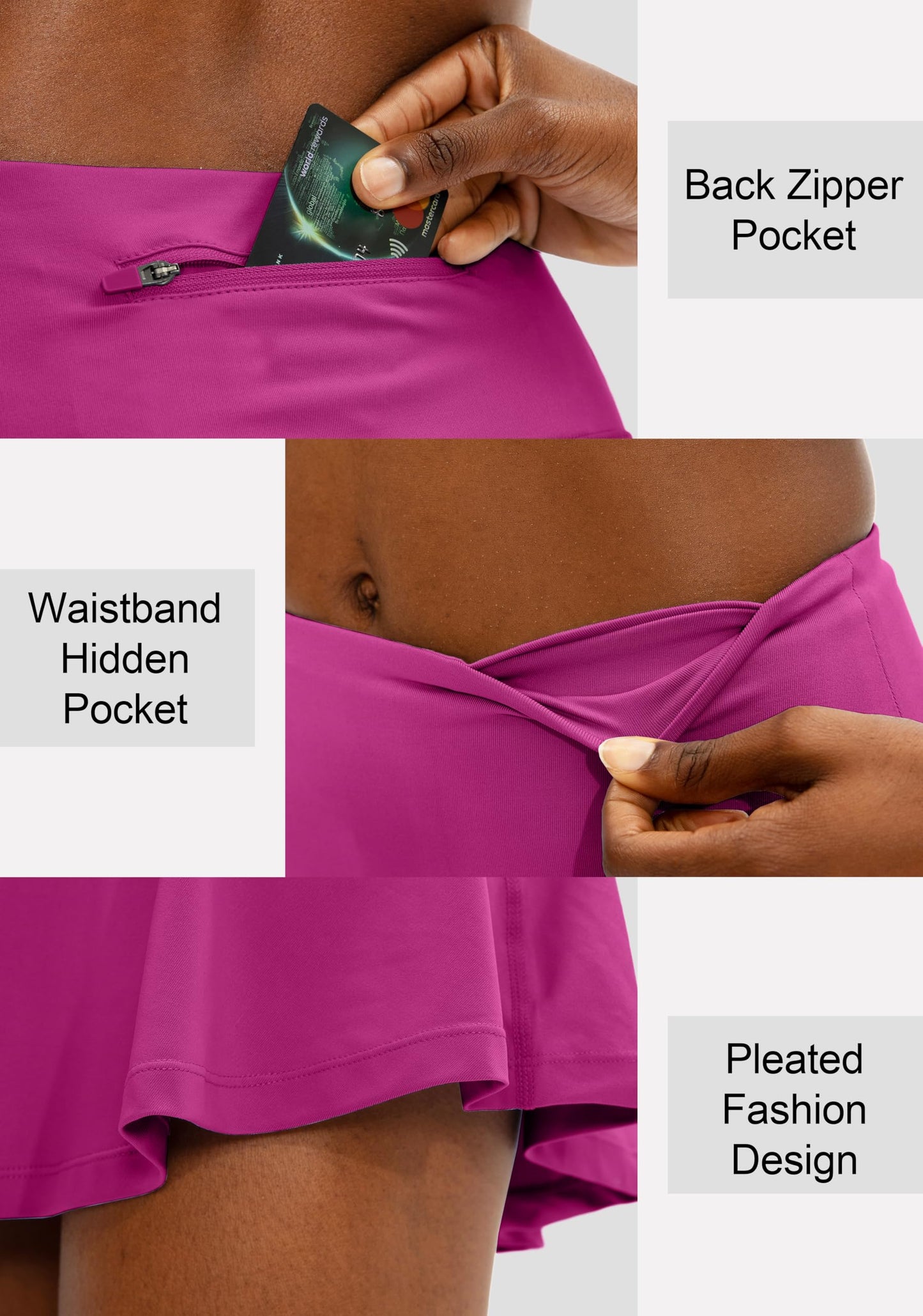 SANTINY Pleated Tennis Skirt for Women with 4 Pockets Women's High Waisted Athletic Golf Skorts Skirts for Running Casual (Rose_XL)