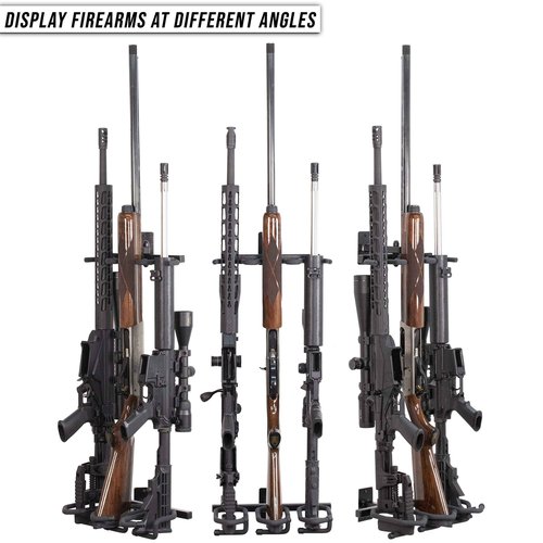 Hold Up Displays -Wall Mount Gun Rack Two Piece Multi Angle Rifle Storage Holds 3 Shotguns or Rifles for Winchester Remington Ruger Firearms and More - Heavy Duty Steel - Made in USA