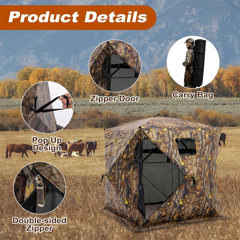 OLIXIS 270° See-Through Hunting Blind - 2-3 Person Pop-Up Camouflage Tent | Portable with Carrying Bag