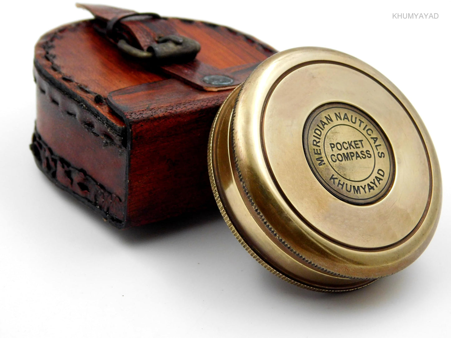 KHUMYAYAD Brass Hand Made Fully Functional Compass with Leather Case & Robert Frost Poem Engraved