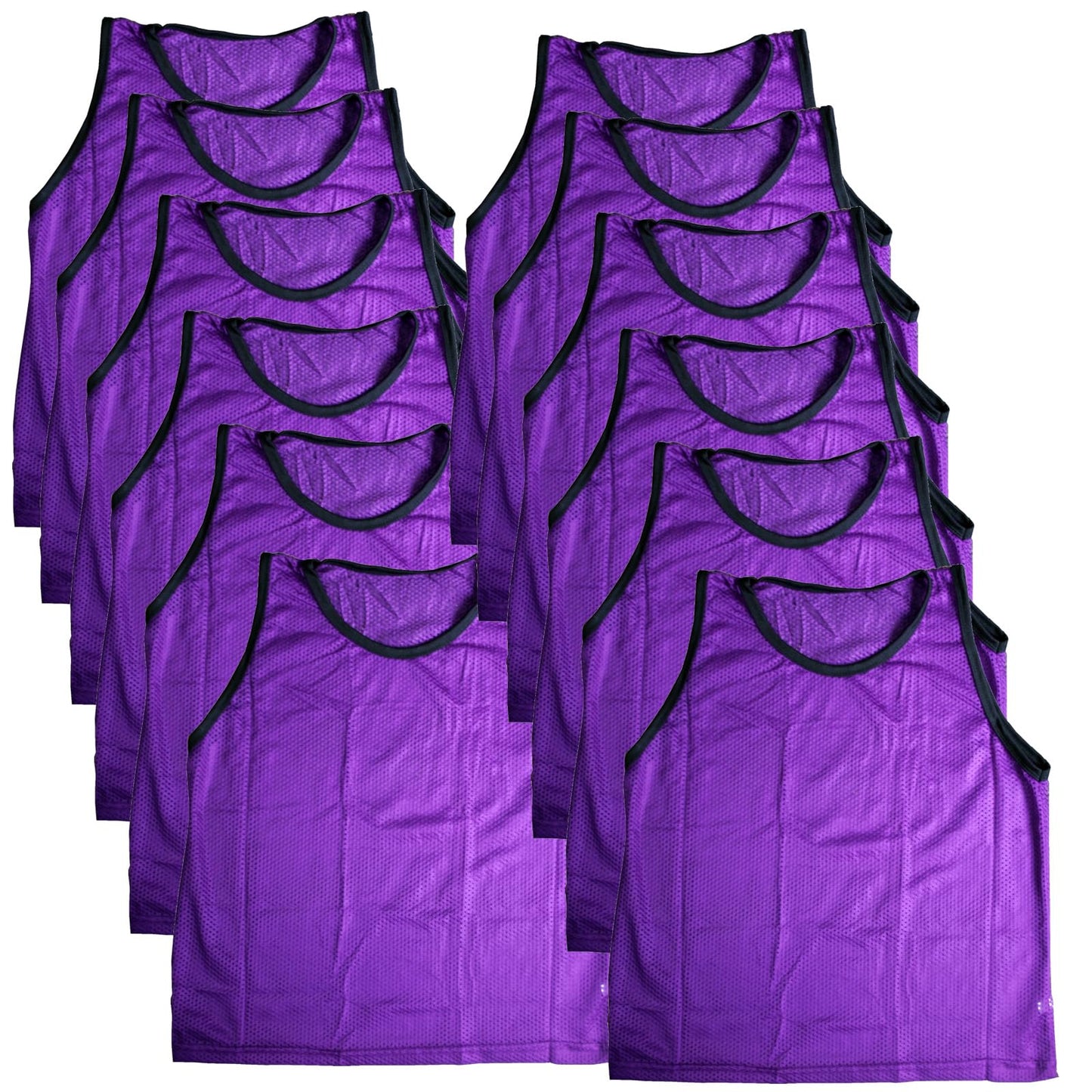 BlueDot Trading Youth Nylon Mesh Scrimmage Training Pinnie Vest for team practice for all kinds of sports soccer, football, basketball, Lacrosse, Purple, 12 Pack