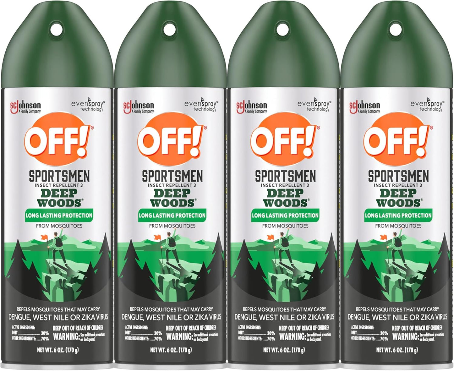 OFF! Deep Woods Insect Repellent Spray - 30% DEET, 6 Oz | Pack of 4 for Mosquito & Tick Protection