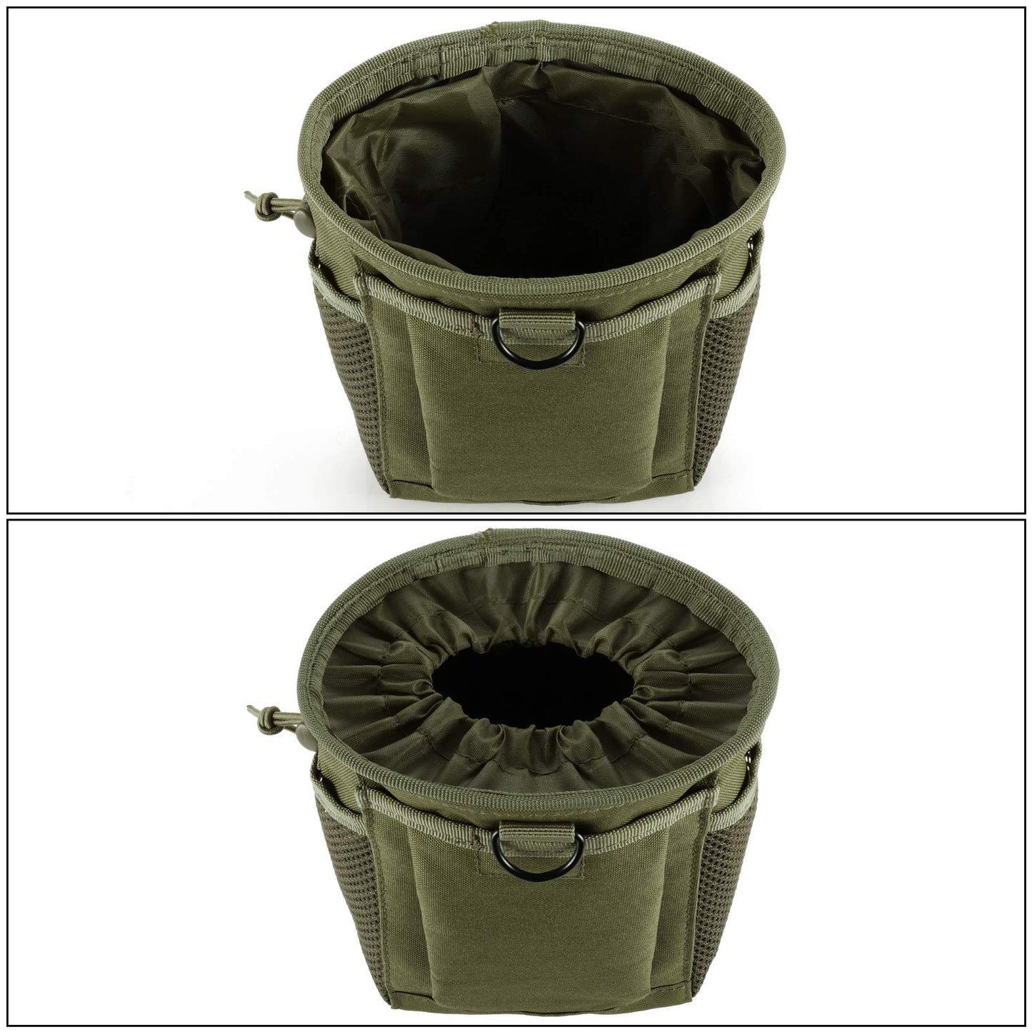 FRTKK Tactical Molle Drawstring Magazine Dump Pouch Outdoor Ammo Pouch, Adjustable Military Utility Belt Fanny Hip Holster Bag (2 Pack-Army Green)