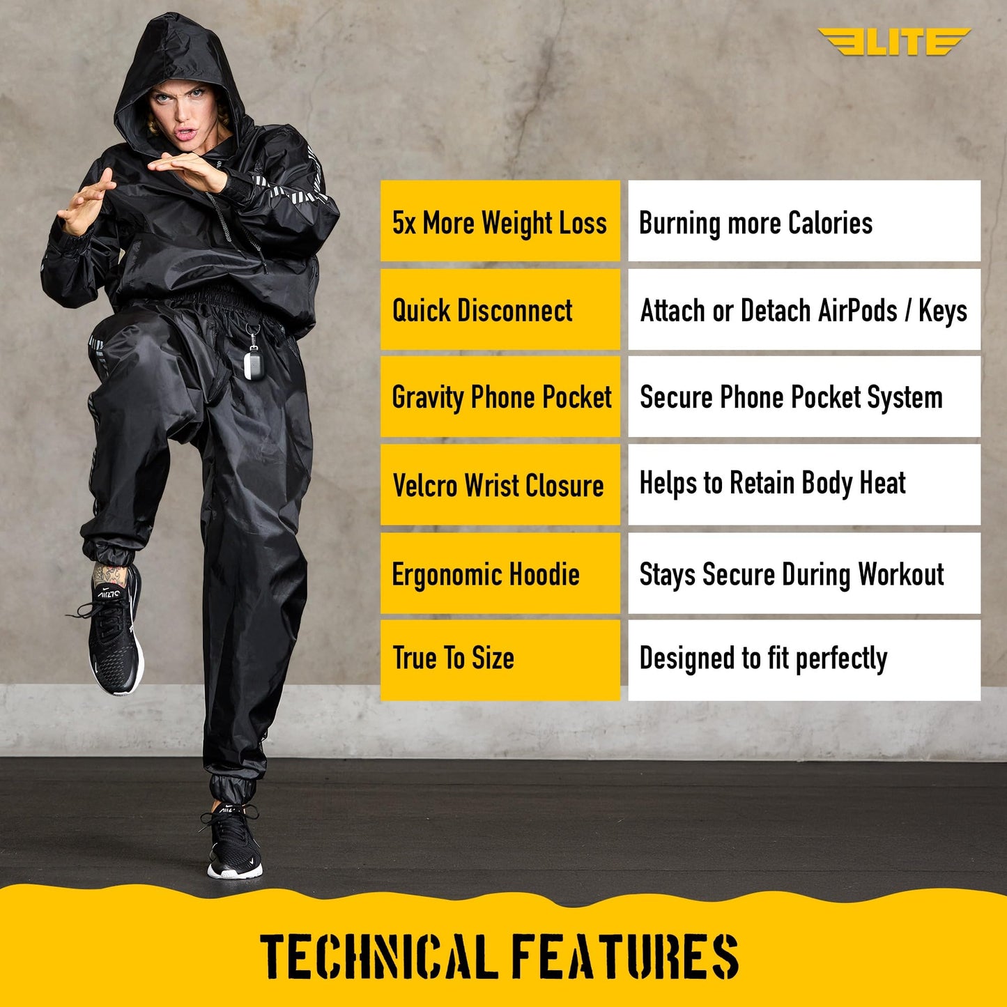 Elite Sports Sauna Suit for Weight Loss Men & Women Boxing MMA Wrestlers Gym Sweat Hoodie Sauna Suits Wrap Full Body Workout (Black, 3X-Large)