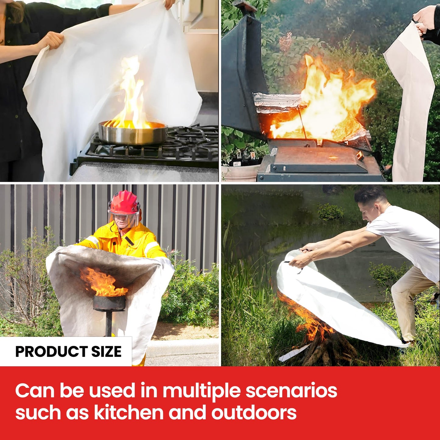AIERLERZHEE Fire Blanket 2 Pack 40"x40" – CE Certified Fiberglass, Heat Resistant to 1076°F – No-Mess Fire Suppression for Kitchen, Grill, Car, Camping & Home Safety